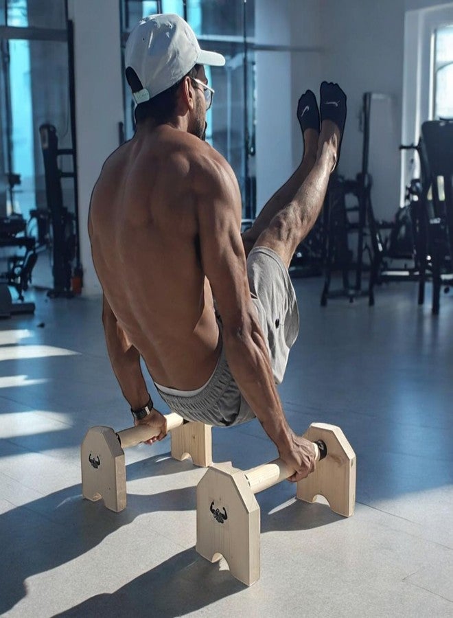 Calistreet workout مجموعة تمارين كالي ستريت - قضبان متوازية خشبية - معدات تمارين رياضية، حامل قضيب تمارين الضغط، حامل تمارين الضغط، قضبان متوازية مانعة للانزلاق، شديدة التحمل، قضيب يوغا (بني) - Image 2