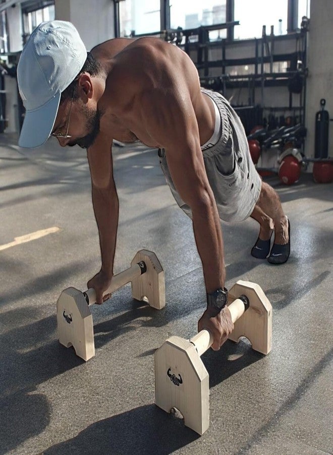 Calistreet workout مجموعة تمارين كالي ستريت - قضبان متوازية خشبية - معدات تمارين رياضية، حامل قضيب تمارين الضغط، حامل تمارين الضغط، قضبان متوازية مانعة للانزلاق، شديدة التحمل، قضيب يوغا (بني) - Image 1