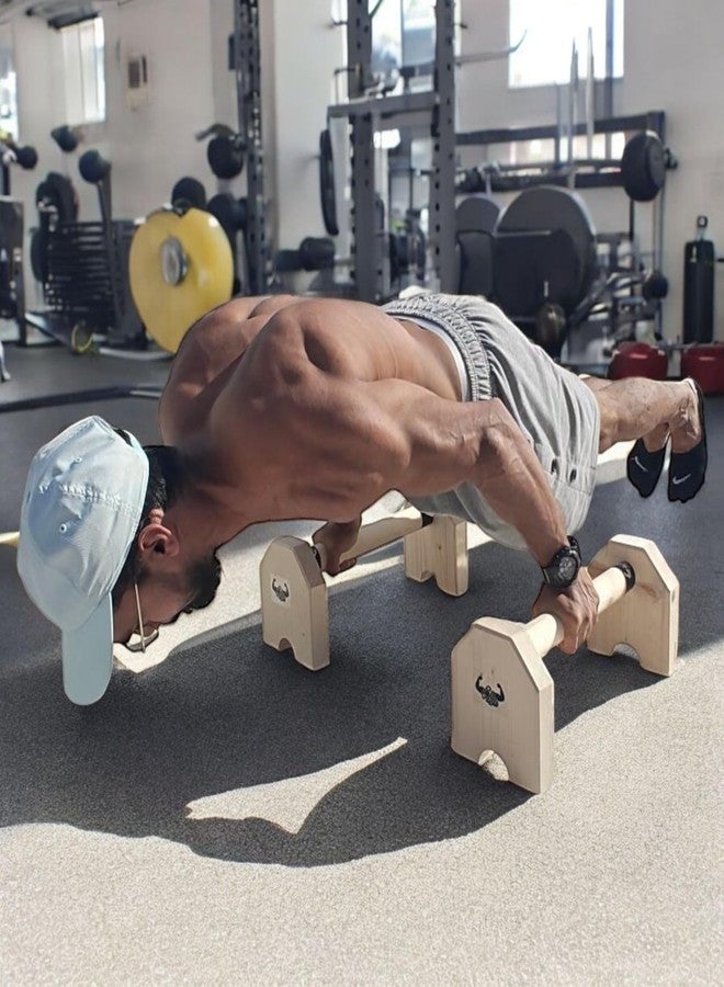 Calistreet workout مجموعة تمارين كالي ستريت - قضبان متوازية خشبية - معدات تمارين رياضية، حامل قضيب تمارين الضغط، حامل تمارين الضغط، قضبان متوازية مانعة للانزلاق، شديدة التحمل، قضيب يوغا (بني) - Image 5