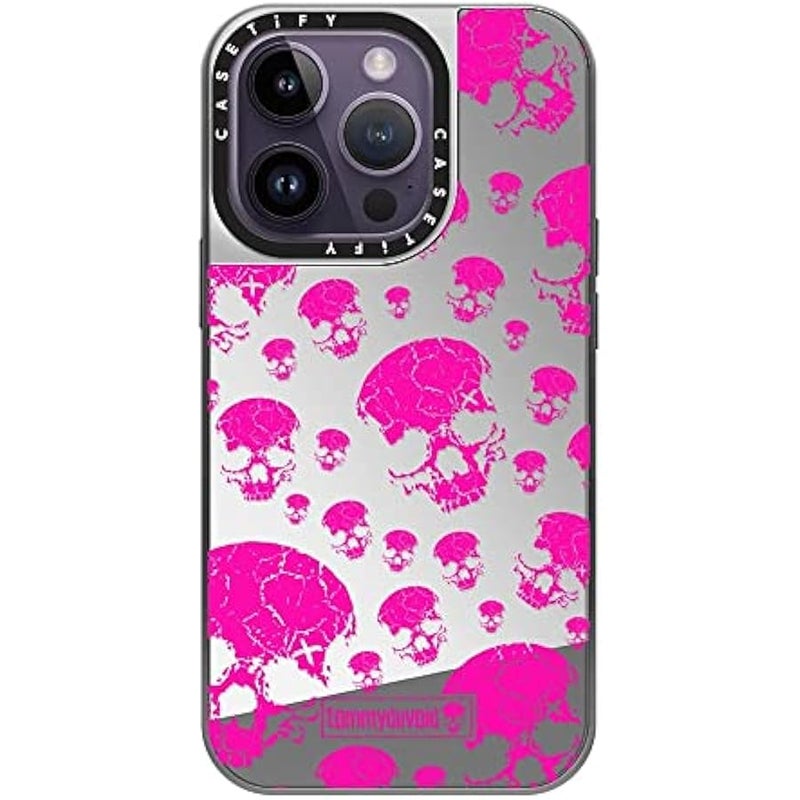 Casetify Mirror Case for iPhone 14 Pro Compatible with Magsafe - Rest in Pink - Silver on Silver - Image 1