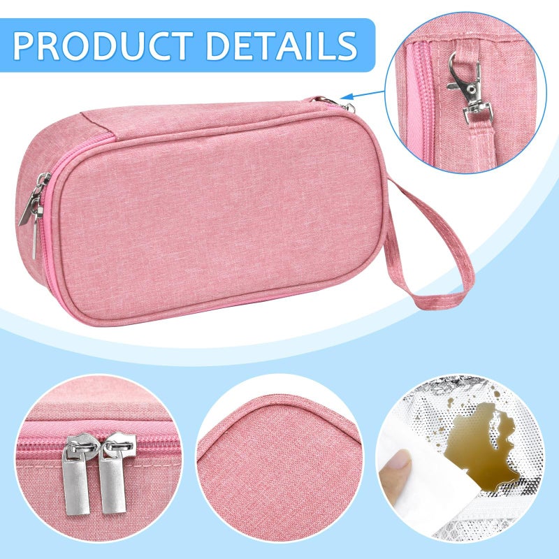 ISUSSER Breastmilk Cooler Bag with Ice Pack, Portable Insulated Breast Milk Storage Cooler Bag, Small Stylish Breastmilk Storage Bag Cooler with Wrist Strap (Pink) - Image 3