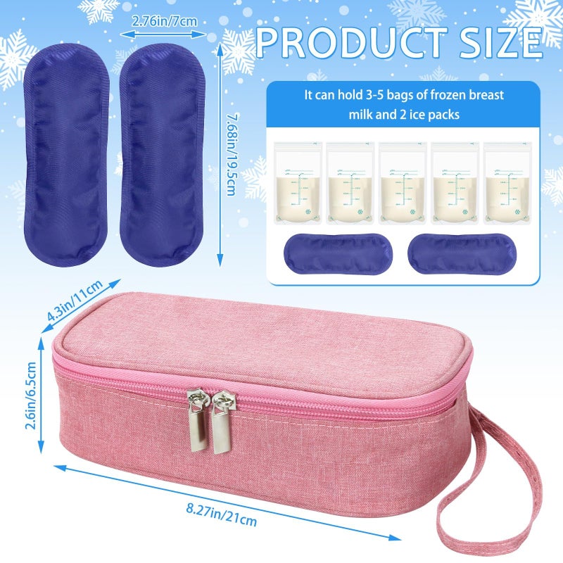 ISUSSER Breastmilk Cooler Bag with Ice Pack, Portable Insulated Breast Milk Storage Cooler Bag, Small Stylish Breastmilk Storage Bag Cooler with Wrist Strap (Pink) - Image 2