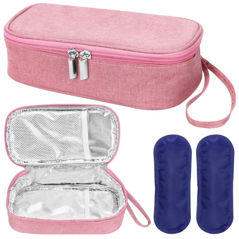 ISUSSER Breastmilk Cooler Bag with Ice Pack, Portable Insulated Breast Milk Storage Cooler Bag, Small Stylish Breastmilk Storage Bag Cooler with Wrist Strap (Pink) - Image 1