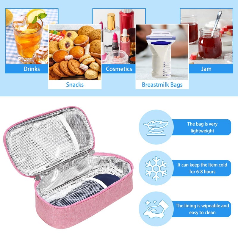 ISUSSER Breastmilk Cooler Bag with Ice Pack, Portable Insulated Breast Milk Storage Cooler Bag, Small Stylish Breastmilk Storage Bag Cooler with Wrist Strap (Pink) - Image 4