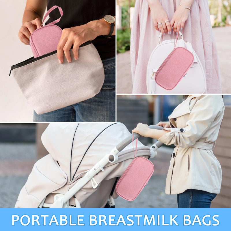 ISUSSER Breastmilk Cooler Bag with Ice Pack, Portable Insulated Breast Milk Storage Cooler Bag, Small Stylish Breastmilk Storage Bag Cooler with Wrist Strap (Pink) - Image 5