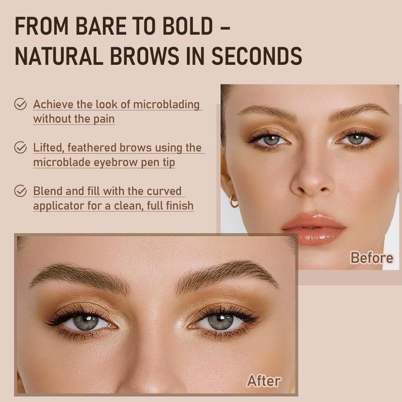 SUSIKEKI Dual-Ended Microblading Eyebrow Pencil for Women, 2 in 1 Liquid Eyebrow Pencil with Curved Tip and 4D Brow-Fection Microblading Pen, Shaped Fill HairLike Waterproof Lasting Eyebrows 02 Brown - Image 3