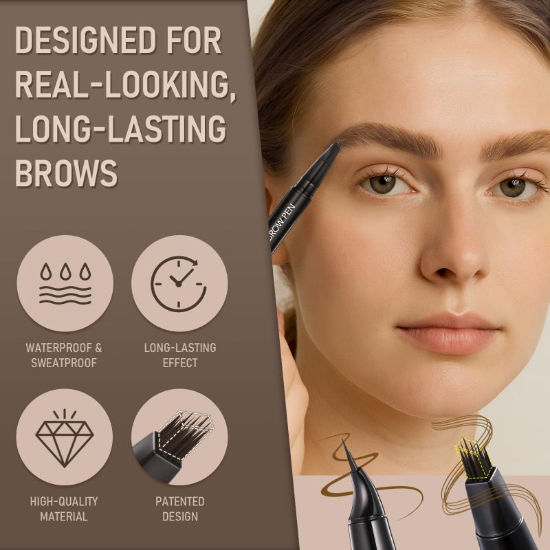 SUSIKEKI Dual-Ended Microblading Eyebrow Pencil for Women, 2 in 1 Liquid Eyebrow Pencil with Curved Tip and 4D Brow-Fection Microblading Pen, Shaped Fill HairLike Waterproof Lasting Eyebrows 02 Brown - Image 5