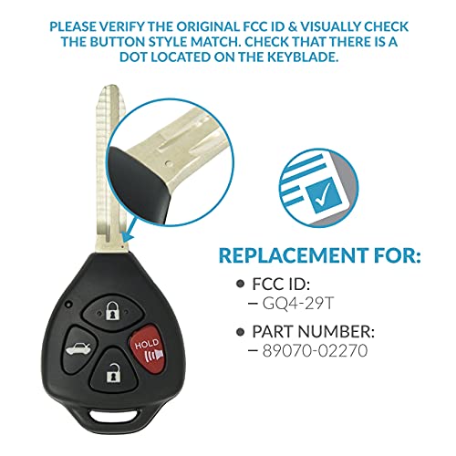 Keyless2Go Replacement for 2 New Keyless Entry Remote Car Key for Select Toyota Avalon Corolla Vehicles That Use GQ4-29T with 4D67 Chip - Image 4