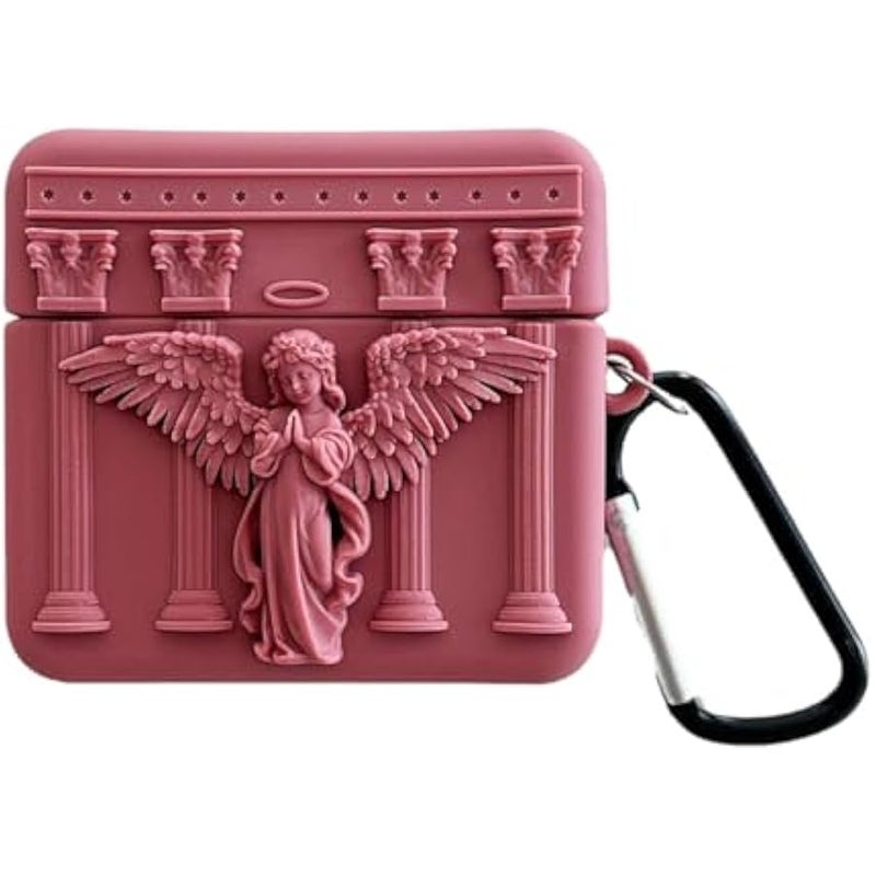 Wireless EarphonCase,Keychain Thick Soft Portable Ring Silicone Shockproof Protective Cover Box Compatible with Apple AirPods 2&1 Case Charge (Angel Red, AirPods 1&2) - Image 1