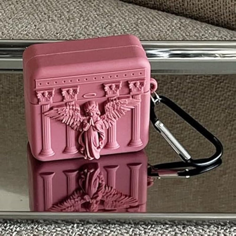 Wireless EarphonCase,Keychain Thick Soft Portable Ring Silicone Shockproof Protective Cover Box Compatible with Apple AirPods 2&1 Case Charge (Angel Red, AirPods 1&2) - Image 5