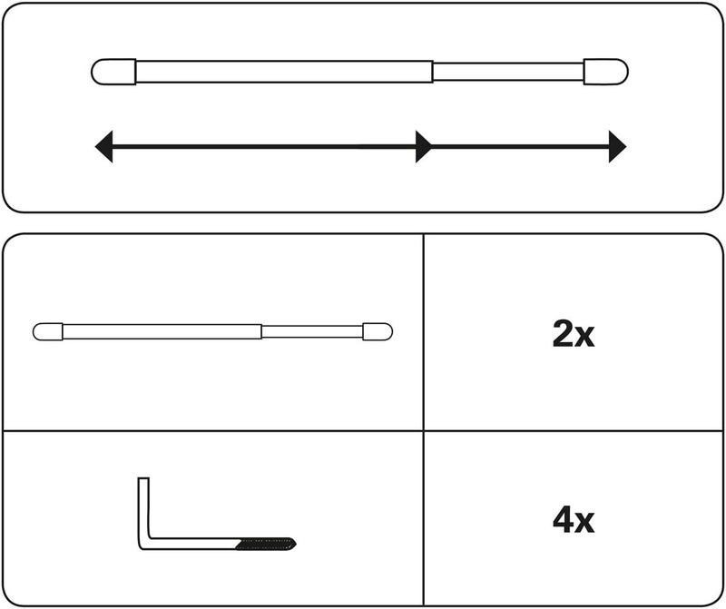 Gardinia Window Sash Rod, 2-Pack, Incl. Plastic End Pieces and Screw Hooks, Extendable, ∅ 11 mm, Length 40-65 cm, Metal/Plastic, Brown - Image 2