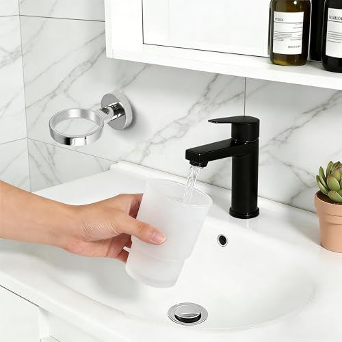 SWETON Toothbrush Holder Wall Mounted with Satined Cup with Chrome-Plated Holder,Metal Stainless Steel - Image 5