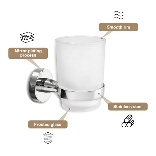 SWETON Toothbrush Holder Wall Mounted with Satined Cup with Chrome-Plated Holder,Metal Stainless Steel - Image 3