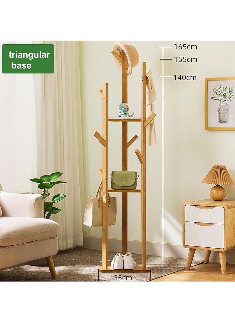 Beauenty Coat Rack Freestanding Coat Hanger with Pants Hanger and Hat Hanging Hooks Bamboo Coat Rack Stand Sturdy for Jacket Umbrella Clothes Hats Scarf and Handbags 165 * 33.5 * 3cm Wood color  - Image 5
