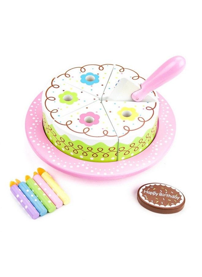 Imagination Generation - 13 Piece Wood Happy Birthday Cake Set; Cake Candles Serving Tool & Tray;Party Roleplaying For Kids;Vanilla Cake - Image 1