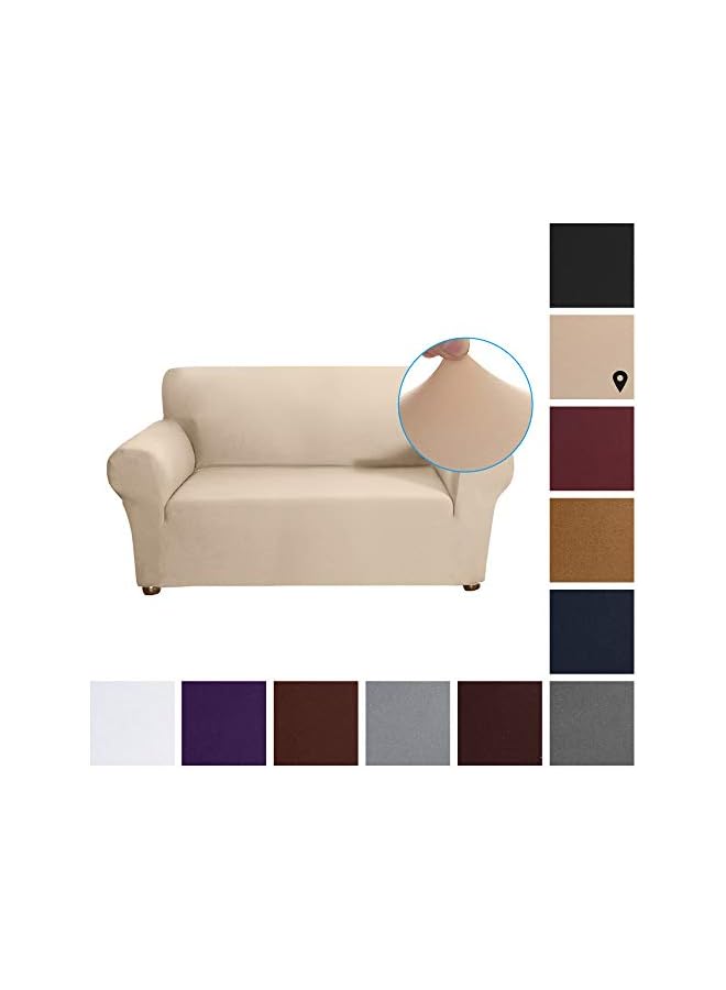 The Bros Silk Fabric Stretch Sofa Slipcover, 2 Seater, Beige - Image 2