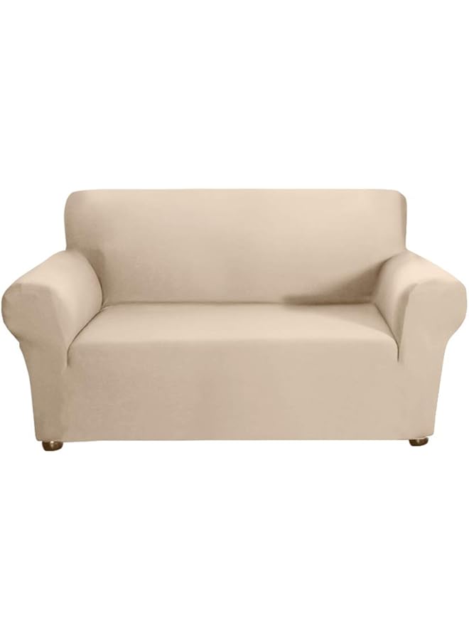 The Bros Silk Fabric Stretch Sofa Slipcover, 2 Seater, Beige - Image 1