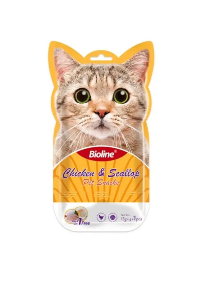 Bioline Cat Treats - 5x15g[Flavor - Chicken & Scallop]