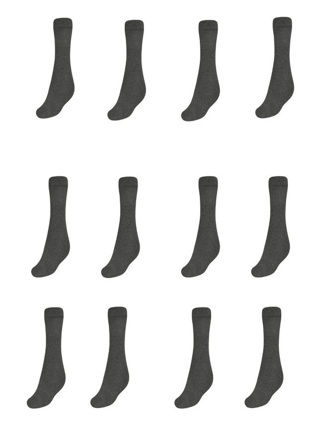 MUKHAKSH (Pack of 12 Pairs Boys Kids Cotton Comfortable Dark Grey Socks Calf Length Long School Uniform School Dress Dark Grey Socks, 7-8 Years - Image 1