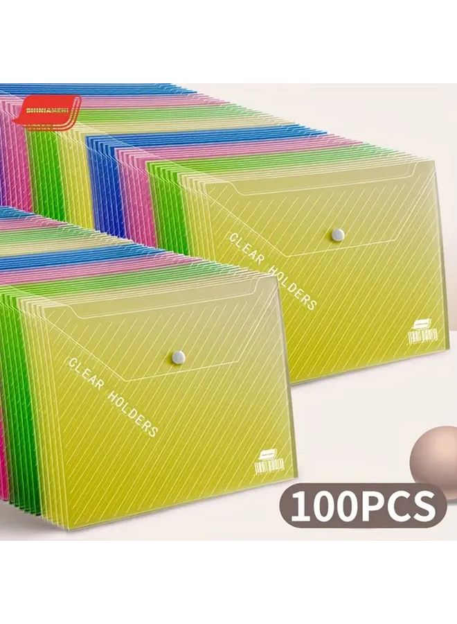 100 حزمة ملفات خضراء جميلة مقاومة للماء مع خطوط خاصة وإغلاق زر، مثالية للاستخدام الطلابي - Image 1