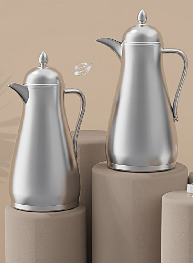 GAZELLA 2-Piece Plastic Tea/Coffee Flask Set 1Liter & 1Liter Silver with Borosilicate Glass Inside - Image 1