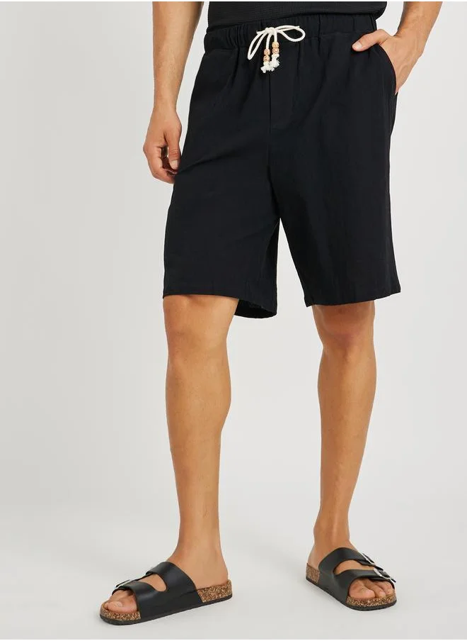 تايك تو Take Two Men Black Solid Drawstring Waist Bermuda Shorts