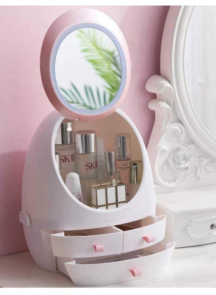Alissa Travel-friendly Portable Makeup Organizer Storage Box with LED  Mirror Light Multiple Compartments Drawers  Desktop Finishing Jewelry and Cosmetic Display Case for Bathroom Dresser Stylish design  - Image 2