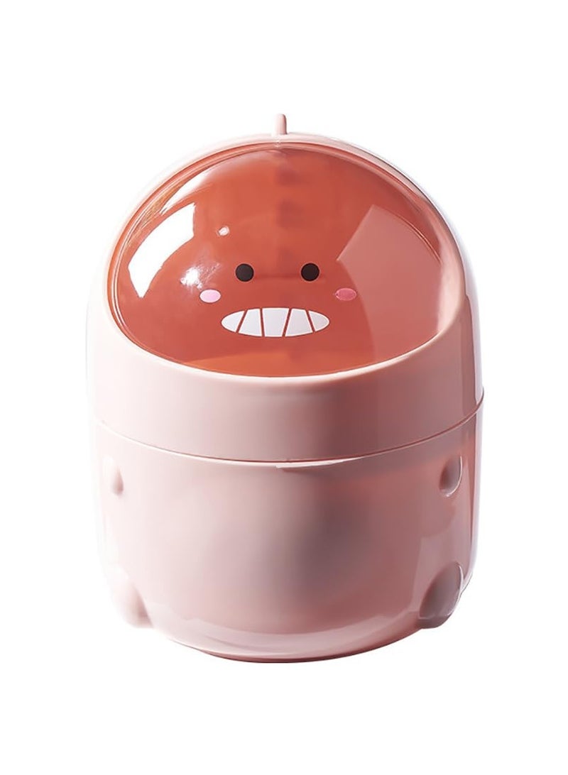 Rubik Mini Desk Trash Can with Clear Lid, Cartoon Dinosaur Small Desktop Storage Basket Bin for Office Bathroom Vanity Table Kitchen Countertop (Pink, 19x15cm) - Image 1