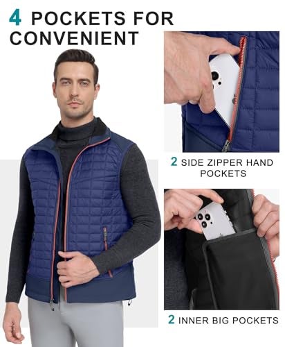 Little Donkey Andy Men’s Lightweight Puffer Vest, Warm Outdoor Sleeveless Jacket for Hiking Travel Running Blue L - Image 3