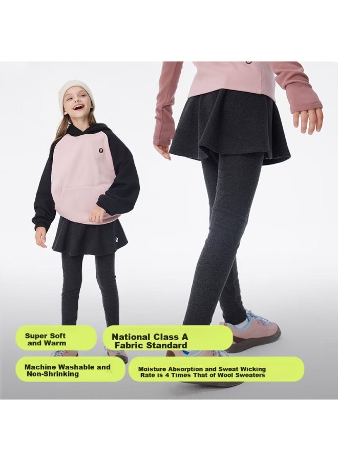 Onmygame Girls' Faux Two-piece Long Pants Children's Skirt Pants Autumn Winter Recycled Gray 160 - Image 2