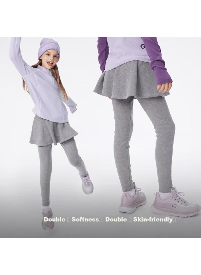 Onmygame Girls' Faux Two-piece Long Pants Children's Skirt Pants Autumn Winter Recycled Gray 160 - Image 1
