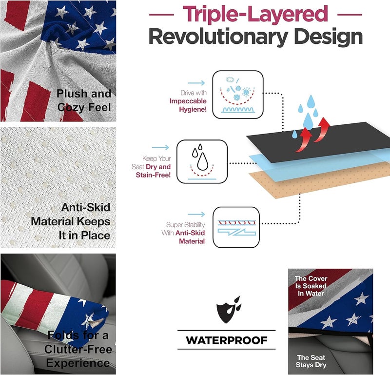 lebogner Waterproof Seat Cover, Sweating Towel for Post Gym Workout, Running, Swimming, and Beach, 2-Pack Universal Fit Anti-Slip Seat Protector for Cars, and Trucks, Machine Washable, American Flag Precision polished solid material - Image 5