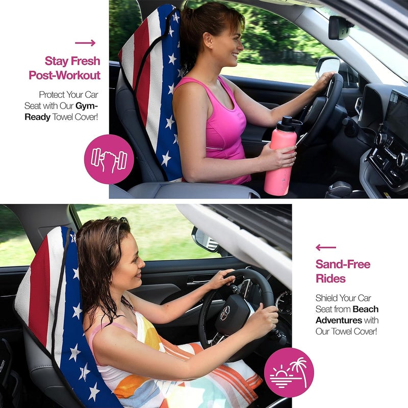 lebogner Waterproof Seat Cover, Sweating Towel for Post Gym Workout, Running, Swimming, and Beach, 2-Pack Universal Fit Anti-Slip Seat Protector for Cars, and Trucks, Machine Washable, American Flag Precision polished solid material - Image 3