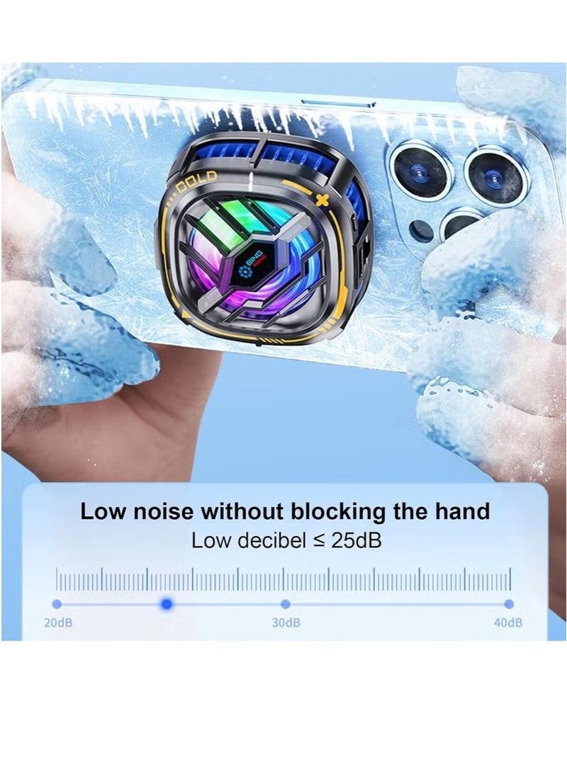 Magnetic Cell Phone Cooler, Portable Lightweight Mobile Phone Cooling Fan, RGB Phone Cooling Fan, Phone Radiator with Temperature Display for Mobile Gaming, Live Streaming