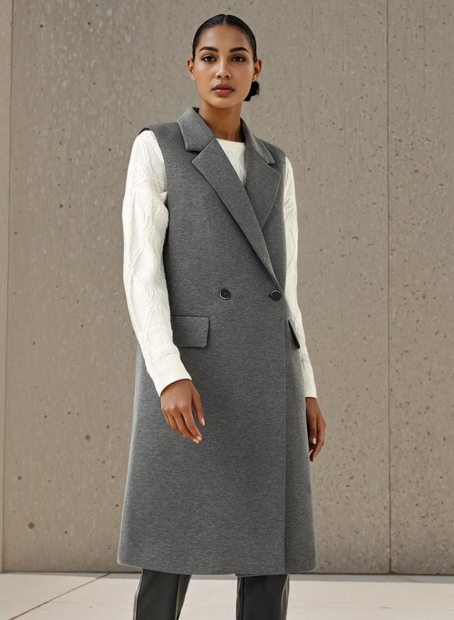 ايكونيك معطف ترنش بدون أكمام بياقة شق أيقونية - Image 3