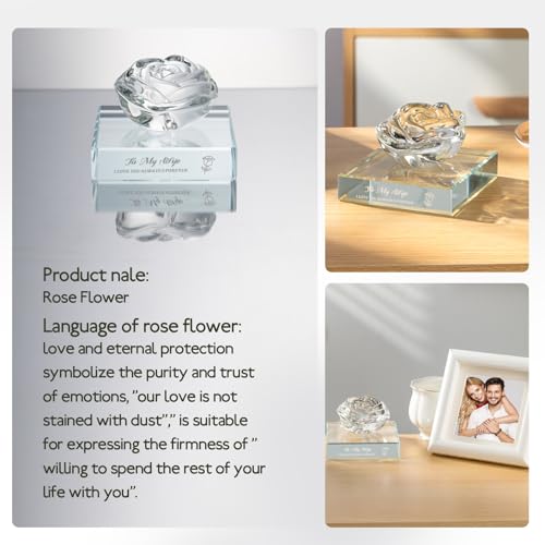PEEYHONY Gifts for Wife, Romantic Crystal Rose Figurine Ornament with Laser Text Gift from Husband, on Anniversary Wedding Christmas Birthday Valentines Love Gift for Wife - Image 4