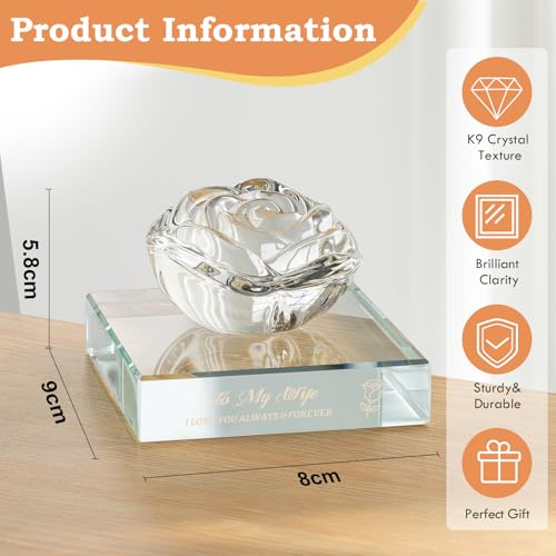 PEEYHONY Gifts for Wife, Romantic Crystal Rose Figurine Ornament with Laser Text Gift from Husband, on Anniversary Wedding Christmas Birthday Valentines Love Gift for Wife - Image 3