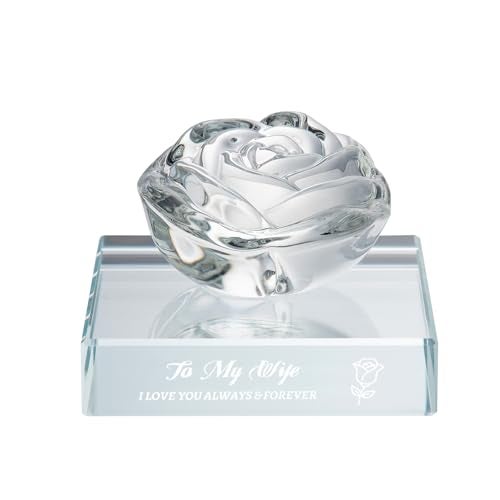 PEEYHONY Gifts for Wife, Romantic Crystal Rose Figurine Ornament with Laser Text Gift from Husband, on Anniversary Wedding Christmas Birthday Valentines Love Gift for Wife - Image 1