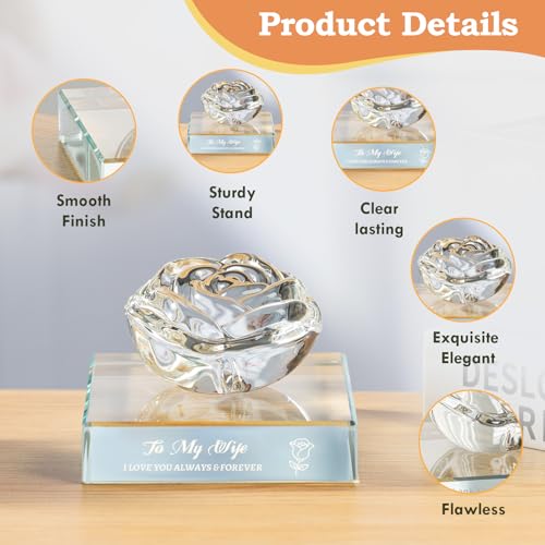 PEEYHONY Gifts for Wife, Romantic Crystal Rose Figurine Ornament with Laser Text Gift from Husband, on Anniversary Wedding Christmas Birthday Valentines Love Gift for Wife - Image 5