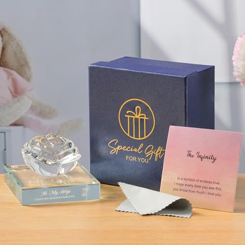 PEEYHONY Gifts for Wife, Romantic Crystal Rose Figurine Ornament with Laser Text Gift from Husband, on Anniversary Wedding Christmas Birthday Valentines Love Gift for Wife - Image 2