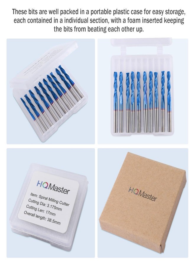 HQMaster CNC Router Bits 1/8" Shank CNC Bit End Mill Flat Nose Carbide Endmill Two Flute Spiral Upcut Milling Cutter Tool Set for Wood PVC MDF Hardwood 10Pcs (1/8"CED x 1/8"SD x 11/16"CEL x 1-1/2"OAL) - Image 2