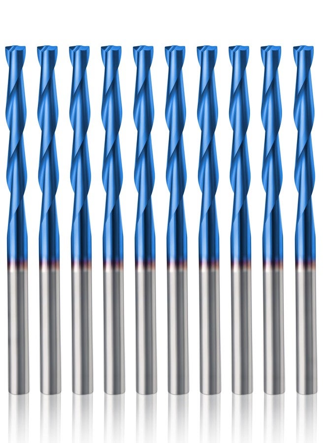 HQMaster CNC Router Bits 1/8" Shank CNC Bit End Mill Flat Nose Carbide Endmill Two Flute Spiral Upcut Milling Cutter Tool Set for Wood PVC MDF Hardwood 10Pcs (1/8"CED x 1/8"SD x 11/16"CEL x 1-1/2"OAL) - Image 1