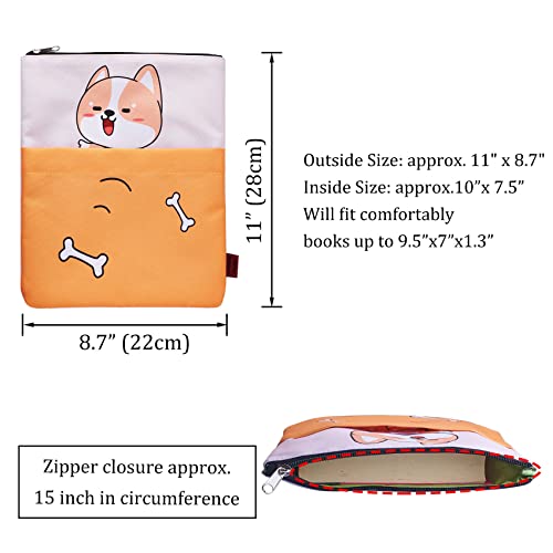 LParkin Cute Corgi Printed Book Sleeve with Zipper,Book Protector Case,Washable Fabric for Book Lovers,Teacher,Student,Who Loves Corgi Stuff(Medium 11 Inch X 8.7 Inch Book Lover Gifts - Image 5