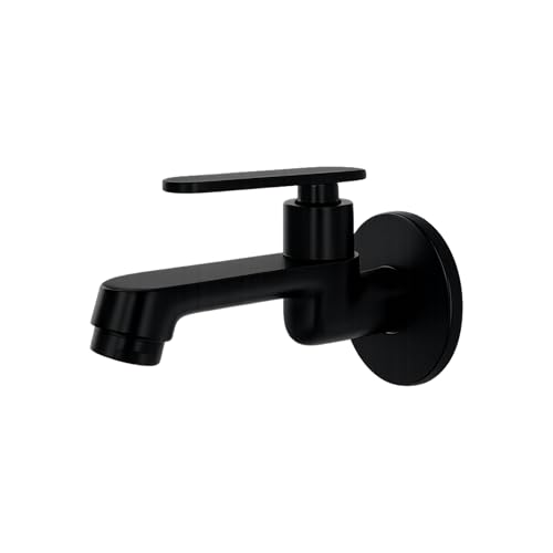 New Ware® Brass Bib Cock Tap Matte Black 5.5 Inch | Wall Mount Faucet with Flange | Bathroom Kitchen Sink Water Tap - Image 1