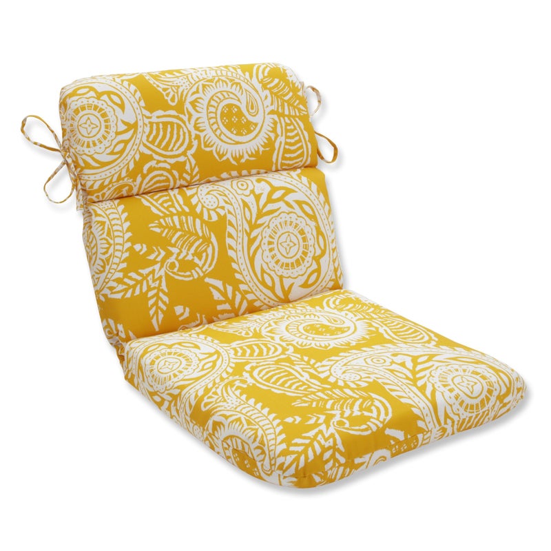 Pillow Perfect Paisley IndoorOutdoor 1 Piece Split Back Round Corner Chair Seat Cushion with Ties Deep Seat Weather and Fade Resistant 405 x 21 YellowIvory Addie