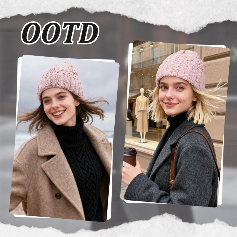 BESSTEVEN Women Winter Beanie Hat: Fleece Lined Skull Cap Warm Knit Fashion Stocking Cap for Cold Weather Snow Daily Use Commute Casual Running Hiking Pink - Image 4