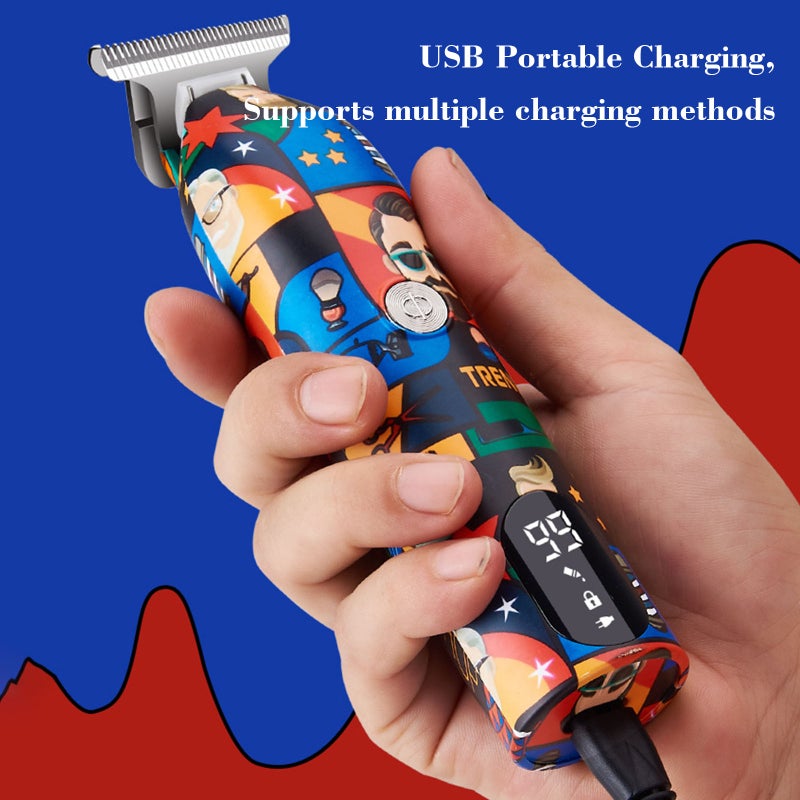 Cordless Hair Clippers Set Graffiti Oil Head Caving Clipper Hair Trimmer Haircut & Grooming Kit with Rechargeable Battery LED Display - Image 5
