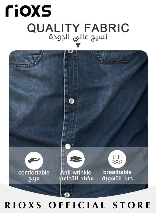 RIOXS Men's Denim Vest, Vintage Lapel Sleeveless Frayed Jean Vest for Men, Casual Slim Fit Button Down Veat with Chest Pockets, Fashionable Cowboy Sleeveless Shirt, Suitable for Party, Dating, Business Work, Daily Wear and Other Activities - Image 5