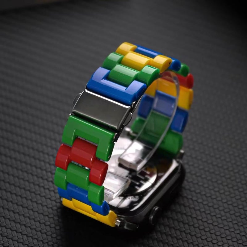 Blue Building Block Strap Compatible With Oppo Watch 41mm PC Acrylic Men Women Holiday Gift - Image 2