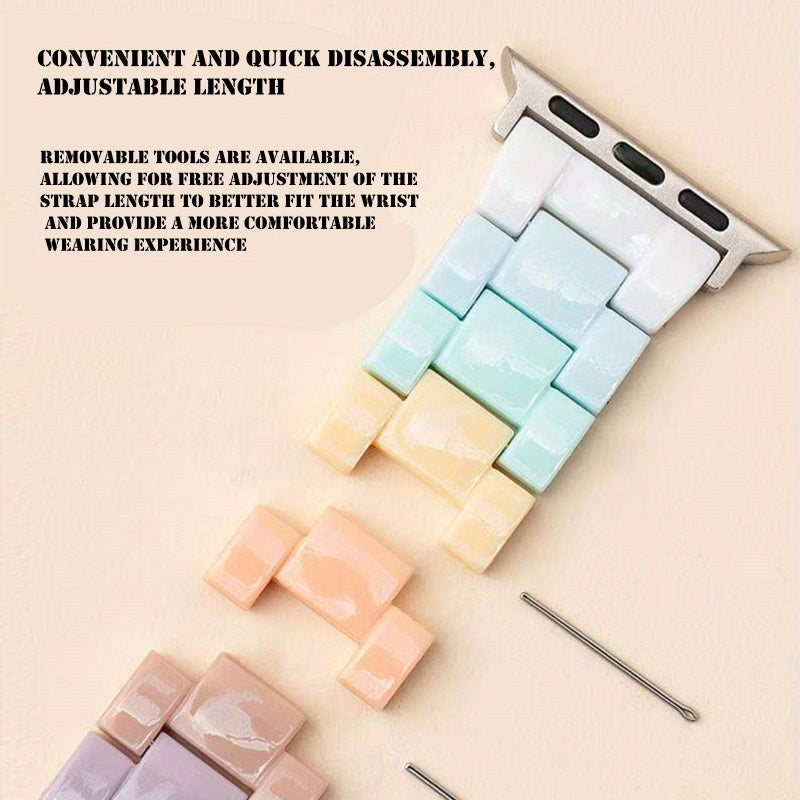 Blue Building Block Strap Compatible With Oppo Watch 41mm PC Acrylic Men Women Holiday Gift - Image 4